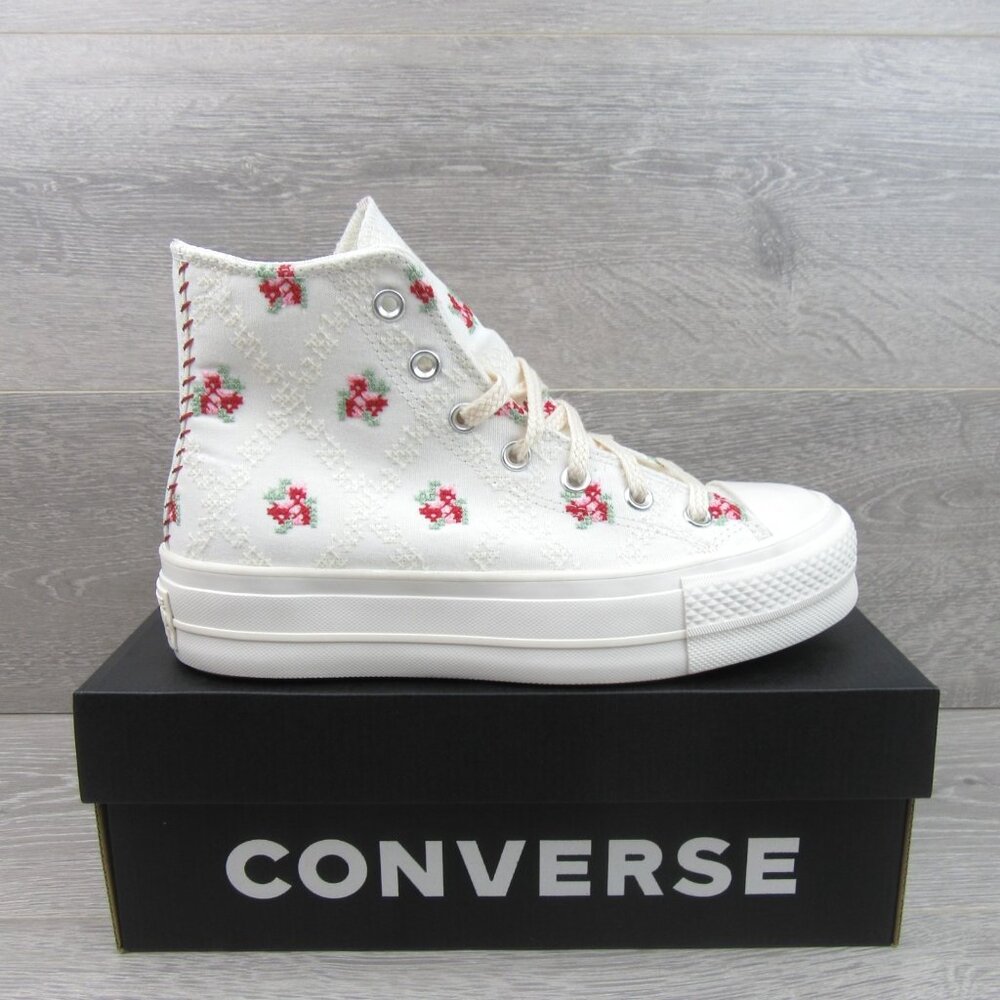 Converse Chuck Taylor Lift Platform Rose Cross Stitch Womens Size 8 NEW - Picture 2 of 15